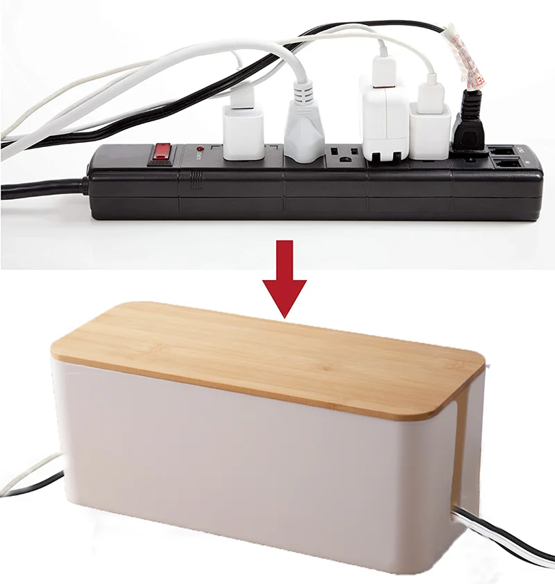 Cable Storage Box Wooden Power Line Storage Case Dustproof Charger Socket Organizer Wire Case Home Cable Winder Organizer