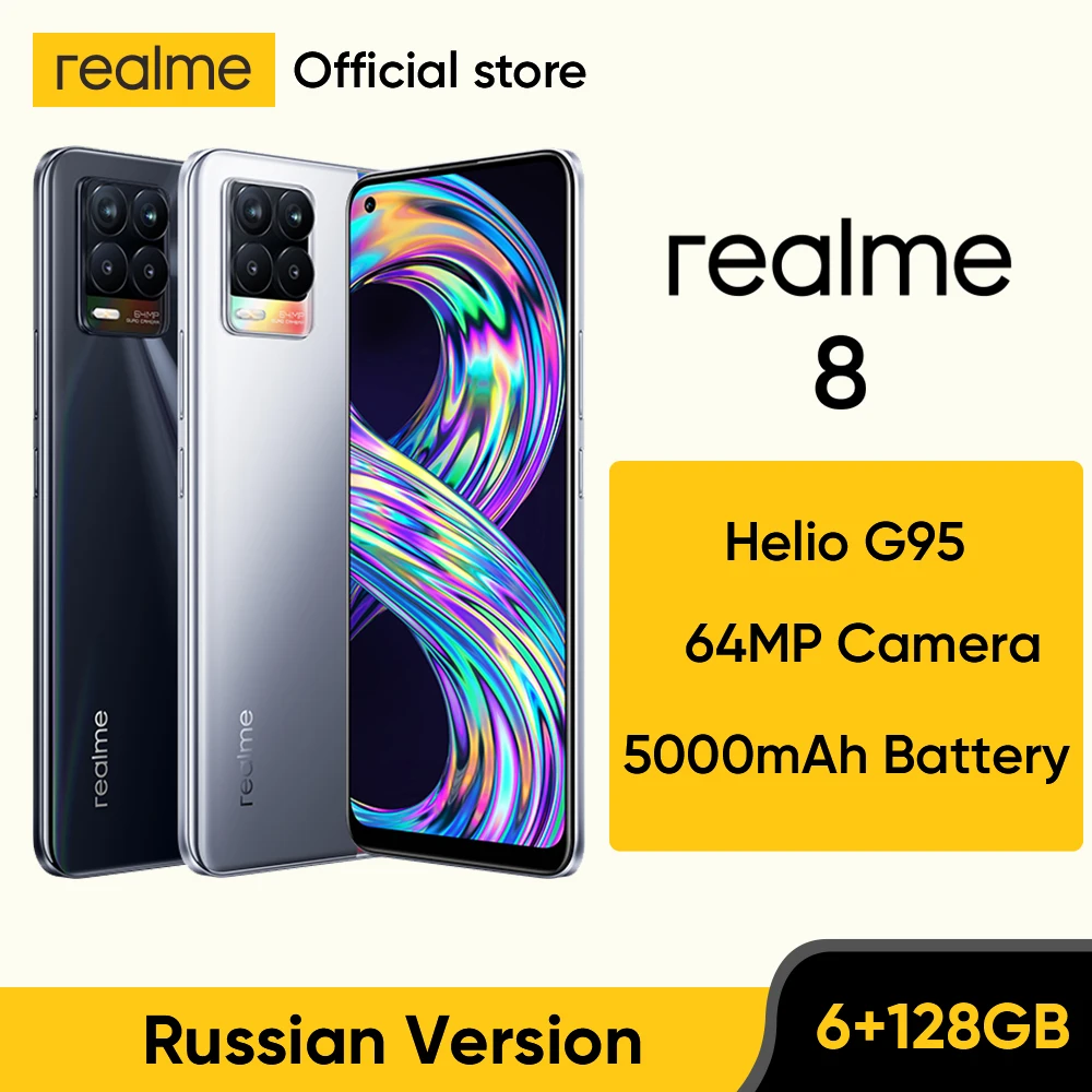 Newest realme 8 6GB RAM 128GB ROM Mobile Phone Helio G95 Octa Core 6.44" AMOLED Display 64MP Quad Camera Smartphone 30W Charge |