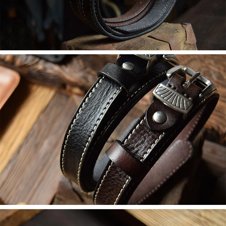 Retro Genuine Leather 2.5CM Pin Buckle Belt For Jeans