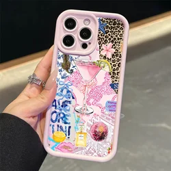 Vibrant Pink Leopard Cocktail Collage Pattern Silicone Phone Case Cover - iPhone 15 Plus (Pink - 2F1658)