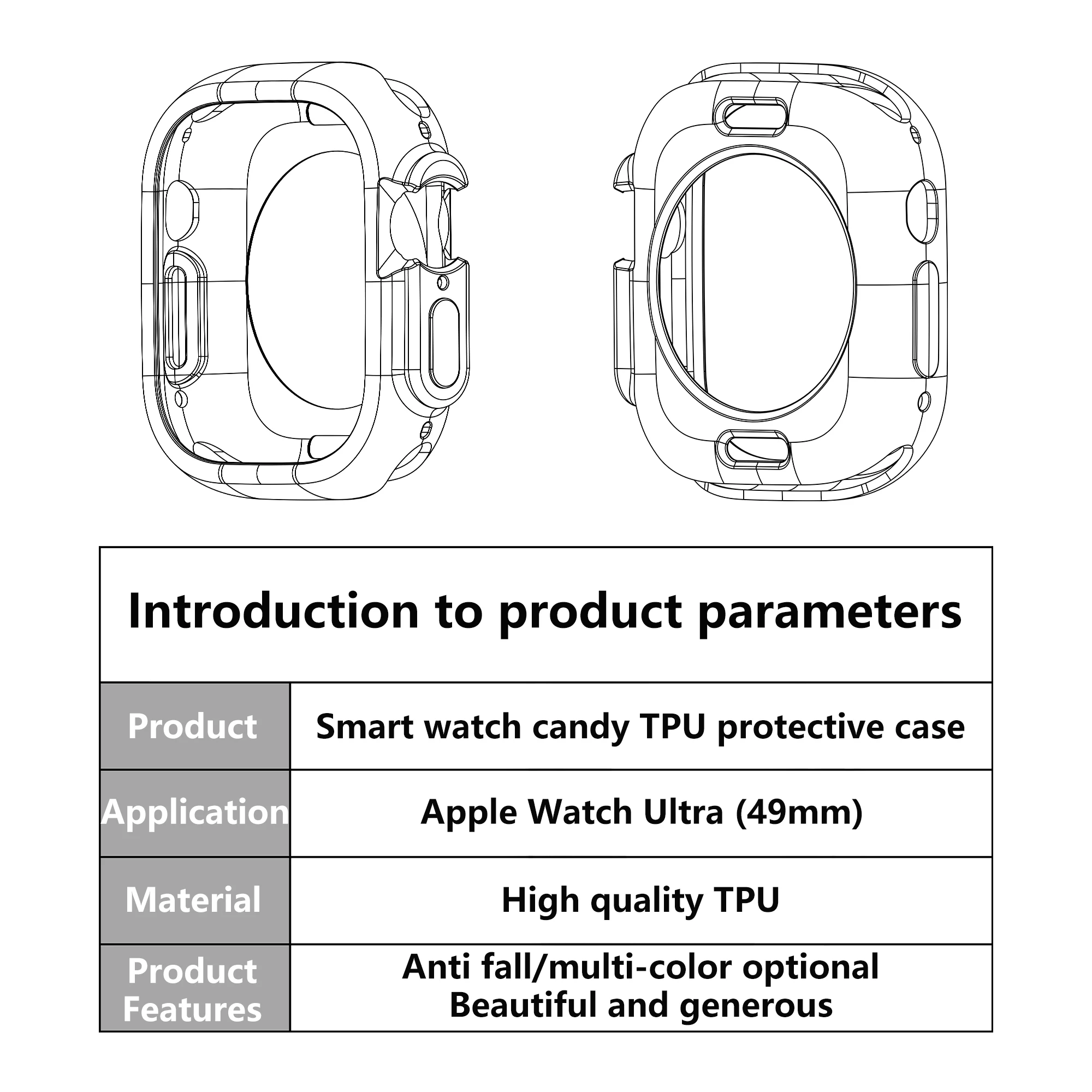 Candy-Colored TPU Protective Bumper for Smartwatch 49mm - Vibrant Accessories Collection
