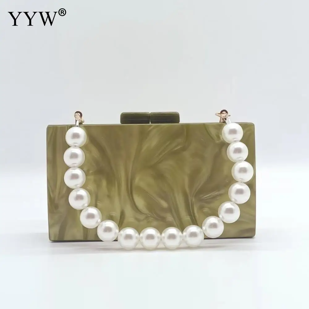 Women Acrylic Box Evening Clutch Bags For Wedding Party Luxury Pearl Handle Handbags Designer High Quality Shoulder Bag Purses