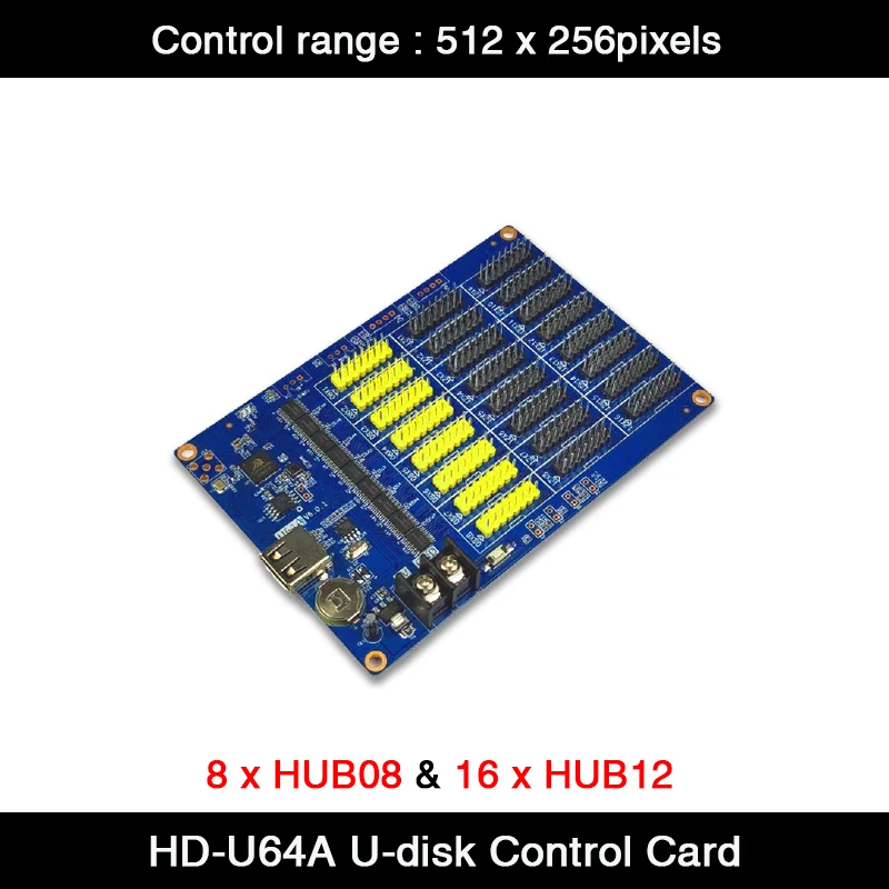 

Huidu HD-U64A Single-dual Color U-disk Controller Card Support U-disk, 512 x 256pixels , 16 x HUB12 , 8 x HUB08 interface