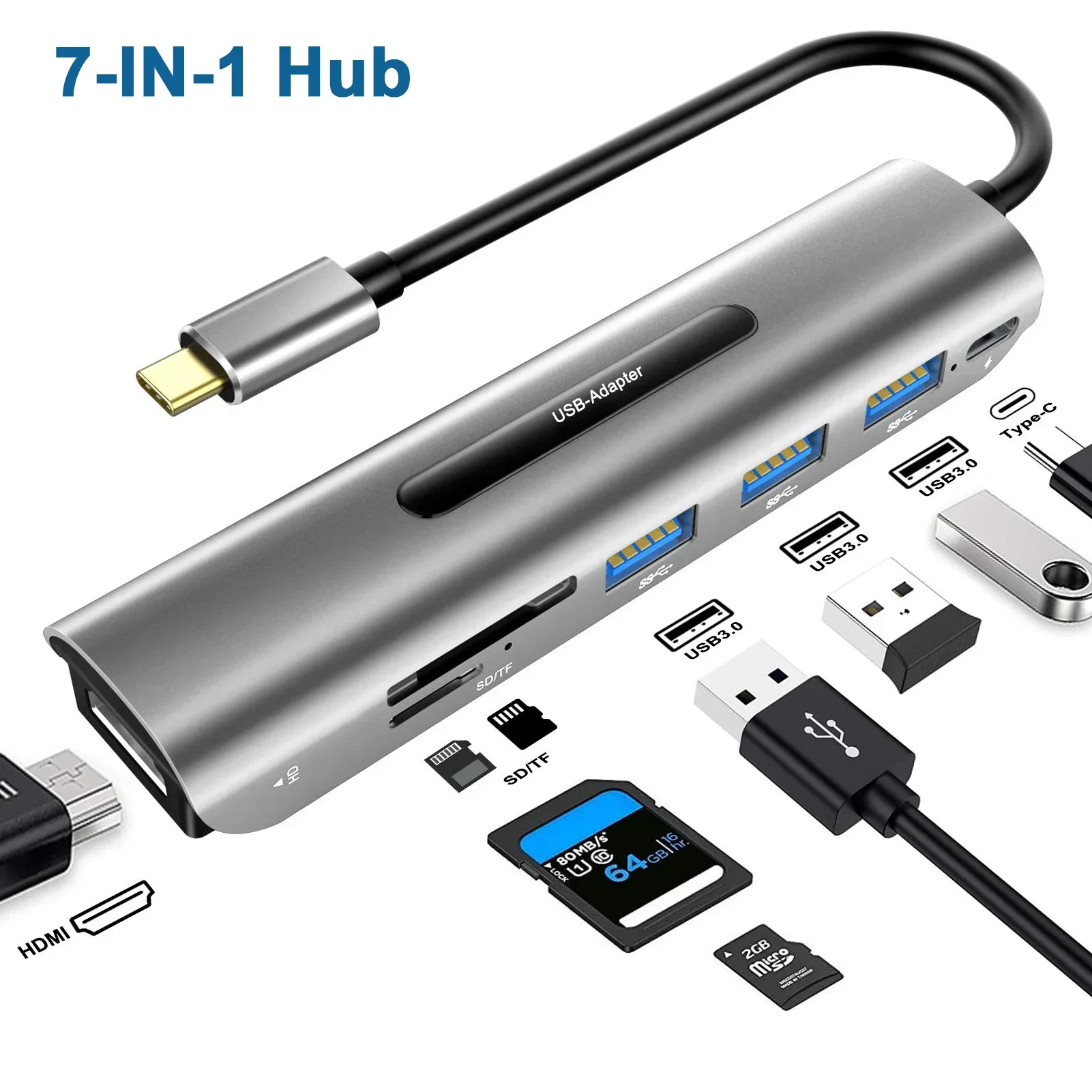 

USB C Hub To 4K HDMI Adapter with 100W PD, 3 USB 3.0 SD/TF Card Readers for MacBook/Pro/Air/iMac/iPad Pro Xiaomi Anker Notebook
