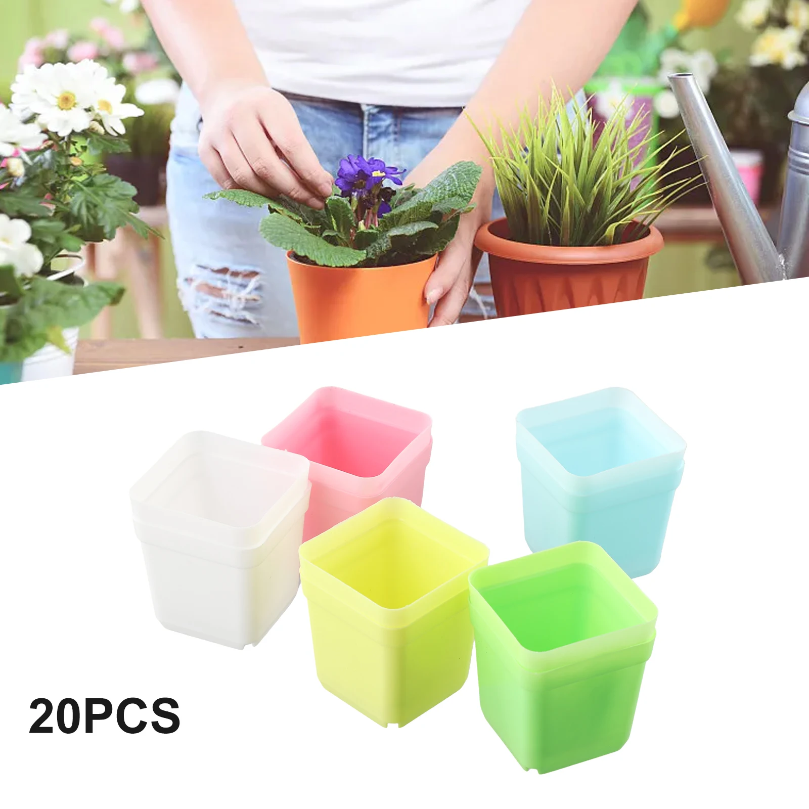 

20pcs Mini Basin Square Flower Pot Succulent Plant Trays Nursery Pot For Home Office Decoration DIY Garden Supplies