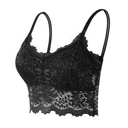 Women's Lace Bralette - Comfortable, Sexy, Seamless Lingerie Vest - S M(70ABC) (Black Bra)