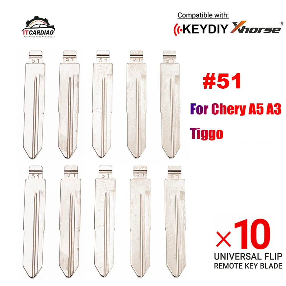 

10Pcs/Lot #51 Uncut Flip Folding KD VVDI Remote Metal Key Blade for Chery A5 A3 Tiggo Keydiy Replacement NO.51