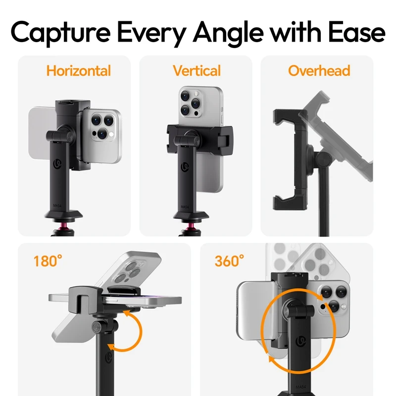 Ulanzi MA54 Uka Phone Holder with Dual Cold Shoe Mount for Monopod Desktop Tripod Selfie Stick Photography Phone Clamp Vlog Shot