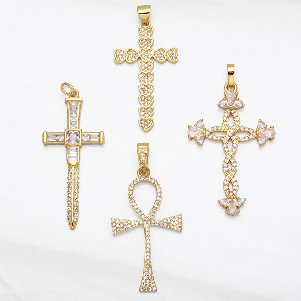 OCESRIOLargeChristianCrossNecklacePendantGoldPlatedCopper