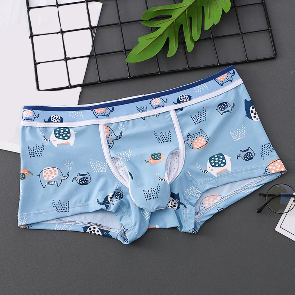 

Sexy Men Print Boxershorts Mid-Rise Elephant Nose Underwear Boxer Briefs Sheath Cover-Up Gay Sissy Pouch Shorts Male Underpants