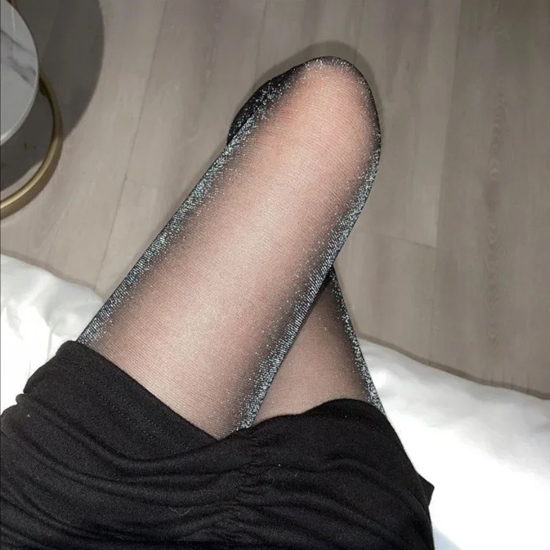 Shiny Sexy Black Silk Pantyhose Transparent Tights Charming Women Sweet Underwear Glitter Bright Hosiery Ladies Panty Stockings