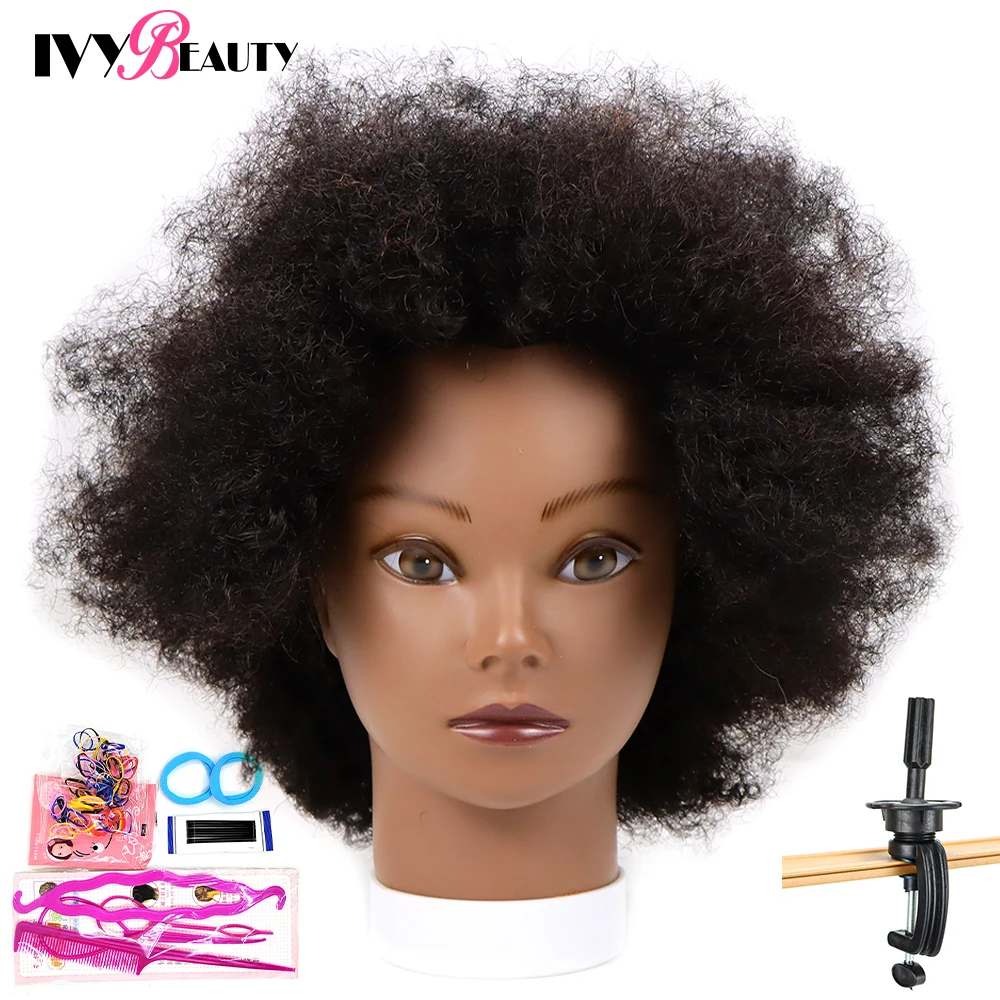 Tête de Mannequin africain 100%, tête de poupée pour formation de coiffeur, avec  trépied, cosmétologie, pour le tressage - AliExpress