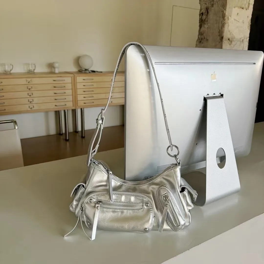 Fashion Multi-Zipper Underarm Bag Luxury Designer Pu Leather Shouder Crossbody Bags Trend Punk Motorcycle Bag 2025