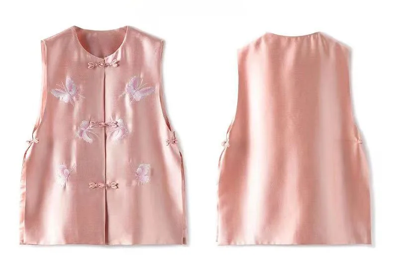Chinese Vintage Style Top Women Tang Clothes Embroidery Butterfly Qipao Lady Mandarin Collar Vest Modern Cheongsam Top