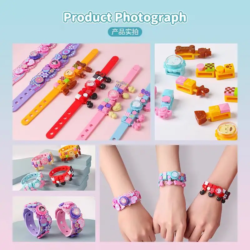 Genuine Hello Kitty Melody Kuromi Building Block Bracelet Cute Kids Assembled Creative Decoration Toys Children's Birthday Gift