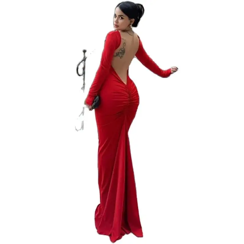 

Sexy Backless Ruched Bodycon Maxi Dress