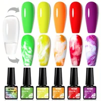 6Pcs/Set Watercolor Floral Print Clear Nail Blooming Gel Polish Kit Spring Colorful Semi Permanent Soak Off UV Art Gel Varnish 1
