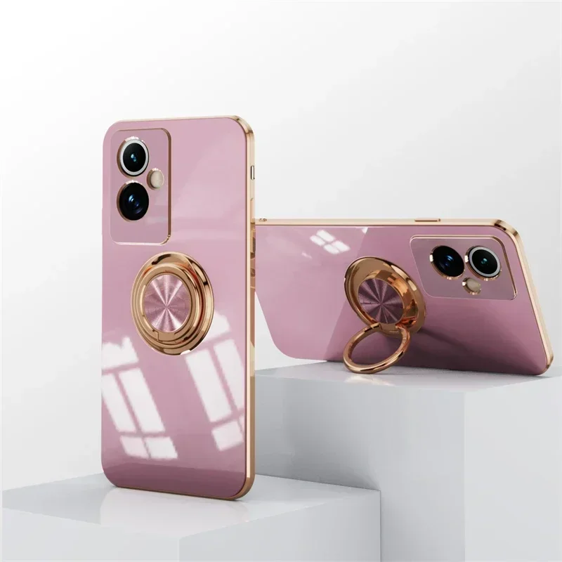 Plating Gloss Surface Silicone Case with Ring Holder Cover