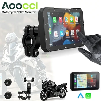 Aoocci C3 Plus per Moto con CarPlay, Schermo HD da 5 Pollici, Sistema di Navigazione GPS con Apple CarPlay e Android Auto, Siri (per CarPlay), TPMS