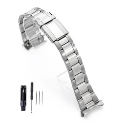 Men's Stainless Steel Curved End Sports Watch Strap with Universal Folding Buckle - 18mm (Silver)