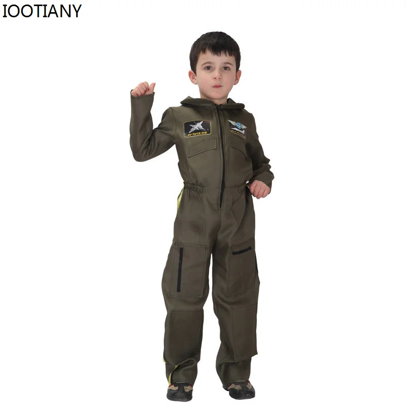 

Children's Boy Astronaut Pilot Cosplay Flight Suit Halloween Special Forces Air Force Costume Carnival Purim Stage Show Dress Up