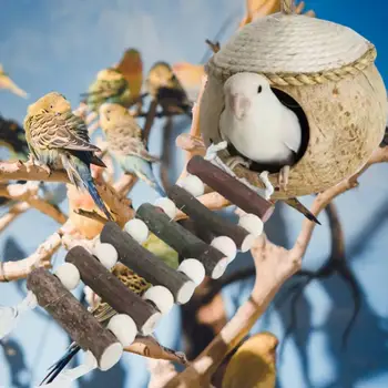 Coconut Bird Nest Bird Breeding Nest Hide House Toy With Ladder Coco Hideaway For Birds Bird Swing Toys Bird Cage Accessories 4