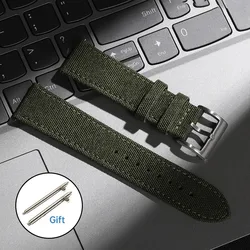 Quick Release Nylon Leather Watch Strap - Universal Military Sport Wristband - 22mm (Green)