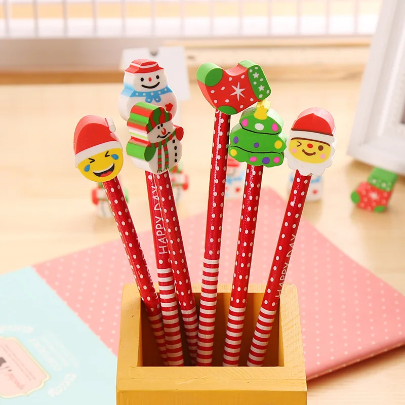 1pcs Cartoon Santa Claus Eraser Pencil HB Creative Stationery Children's School Supplies Christmas Gifts Snowman Writing Pencils