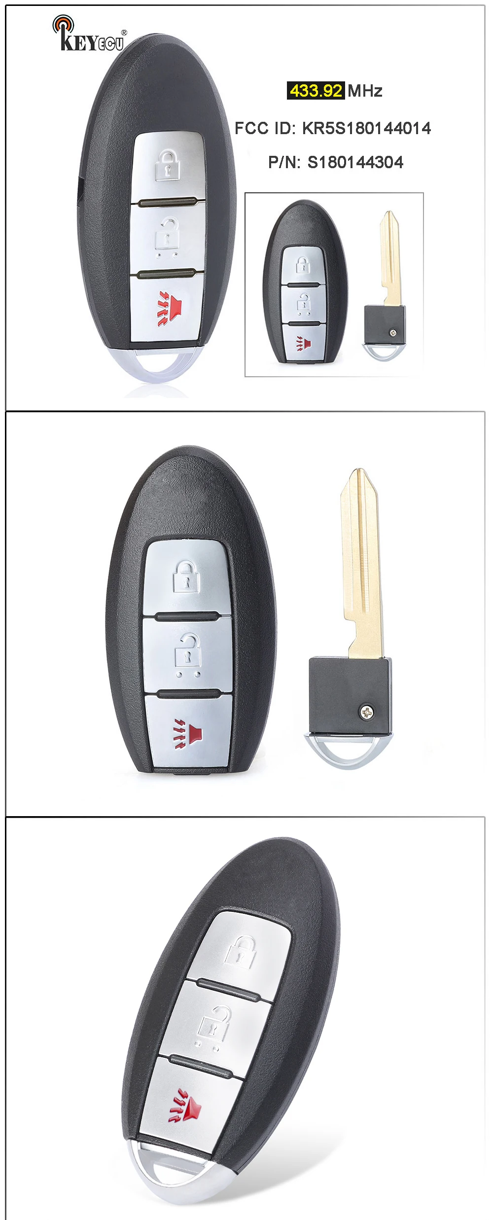 Keyforkess 433.92MHz PCF7945 Chip S180144304 sostituzione Smart Remote Car Key Fob 3 pulsante per Nissan Pathfinder Murano Titan XD - Sc7bc454c9f5544a1bc2f6edb7aa07feei