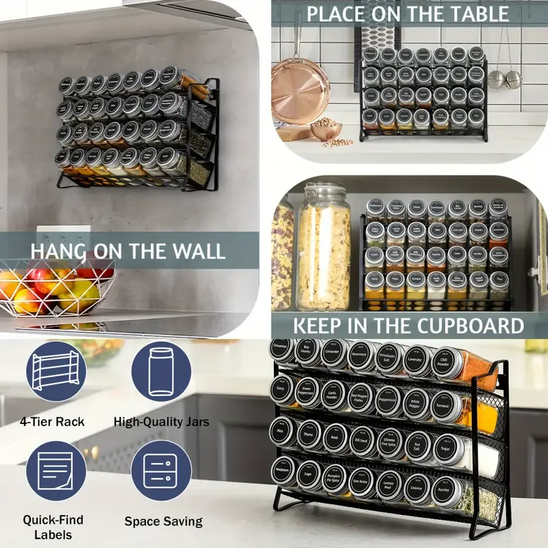 Black Storage Shelf Spice Jars Organizer Multi-Tiered Iron Countertop Seasoning Rack for Kitchen Seasoning Storage Bottles for kitchen storage rack,spice rack