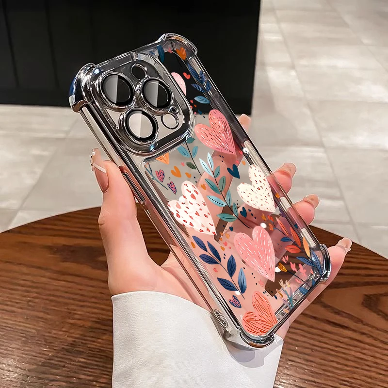 Chic Love Heart Leaves Flower Design Phone Case
