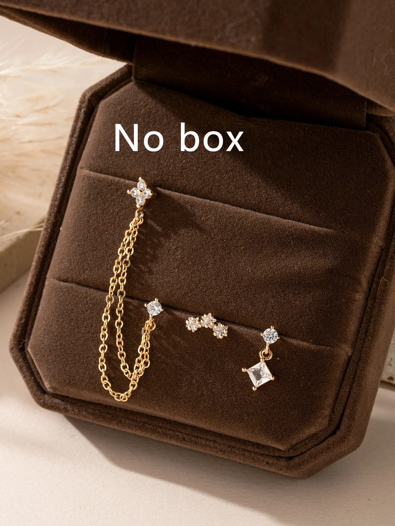 Minimalism CZ Ear Cuff Set: Stackable Chain, Square & Flower Studs