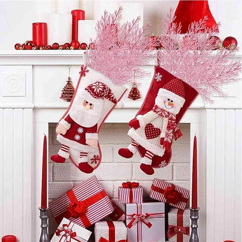 5pcs Simulated Christmas Gold Powder Pine Needle Leaves Christmas Tree Decoration DIY Accessories Bouquet Flower Wreath