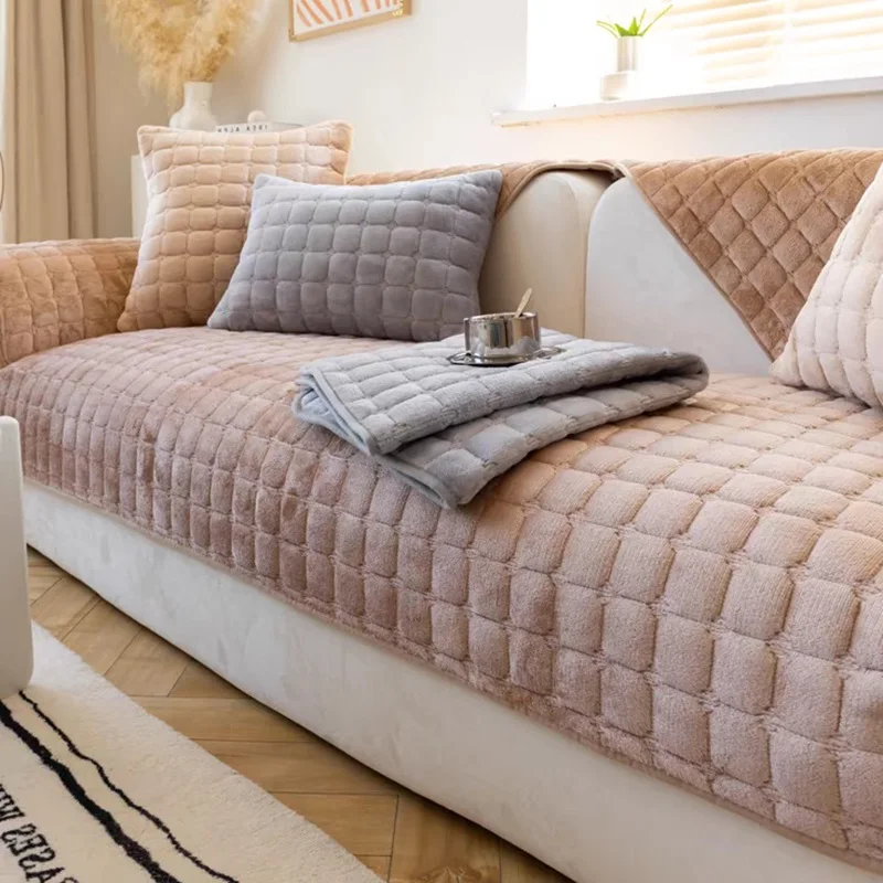 Flannel Sofa Cushion Four Seasons General Non-Slip Thickened Living Room Sofa Backrest Cover Modern Plush Seat Cushion 6