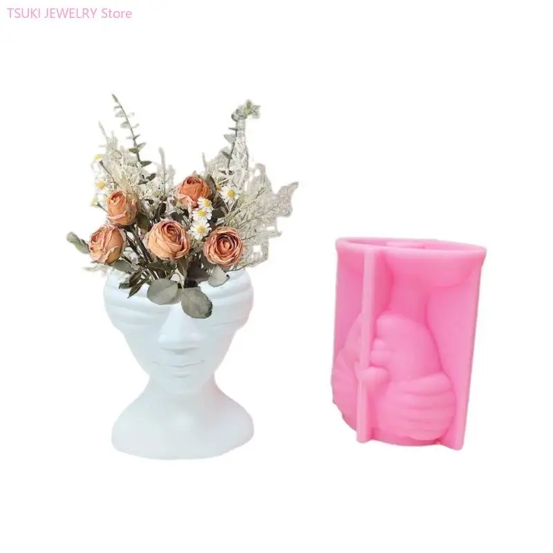 62ke Betonform stilvolle Pflanzentöpfe Formen menschliche Gesichtsform Silikonvase -Formen – Detail 1