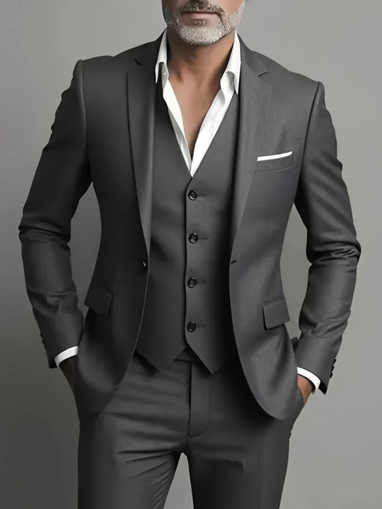 Men's Business Casual Suit for Weddings, Genuine Blazer, Vest and Pants, Big & Tall,Slim Fit Waistcoat, Dress Trousers, US Size 6