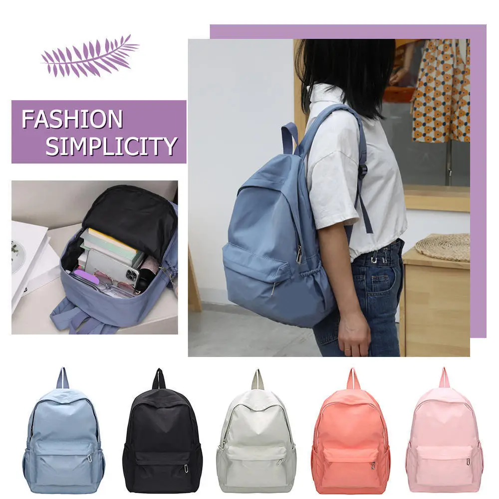 

Women Solid College Student Backpack Double Shoulder Large Capacity Travel Laptop Book Leisure Schoolbag For Teenage Girl 2024