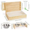 4 in 1 Rabbit Hay Feeder with Litter Box Small Animals Hay Rack with Water Bottle and 2 Bowls Wooden Bunny Hay Holder Feeder To