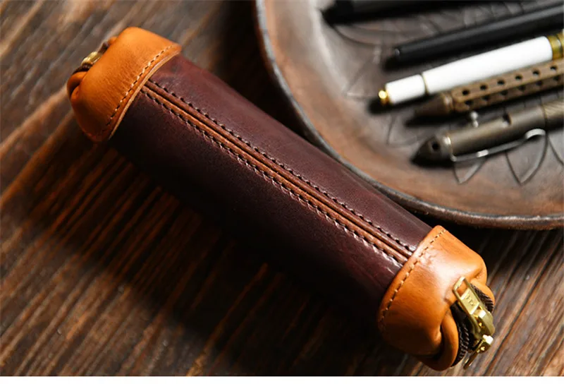 PNDME simple vintage high quality genuine leather men women's trumpet clutch bag pen bag luxury real cowhide ladies cosmetic bag