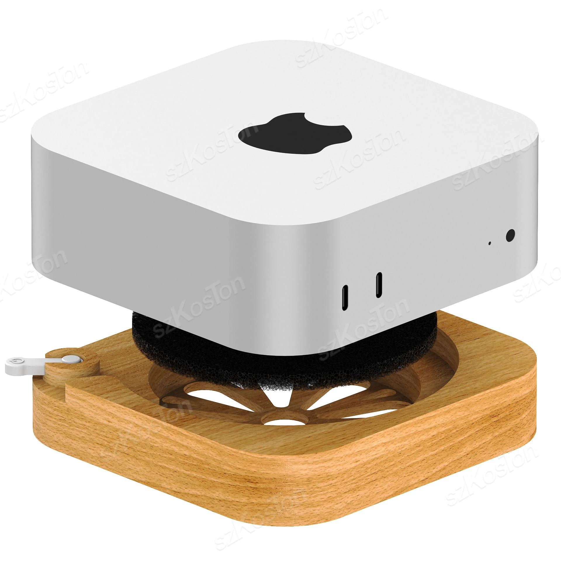 Mac Mini M4 & M4 Pro 컴퓨터 데스크탑 스탠드(외부 전원 버튼 방열 도크 홀더 포함)용 목재 방진 베이스