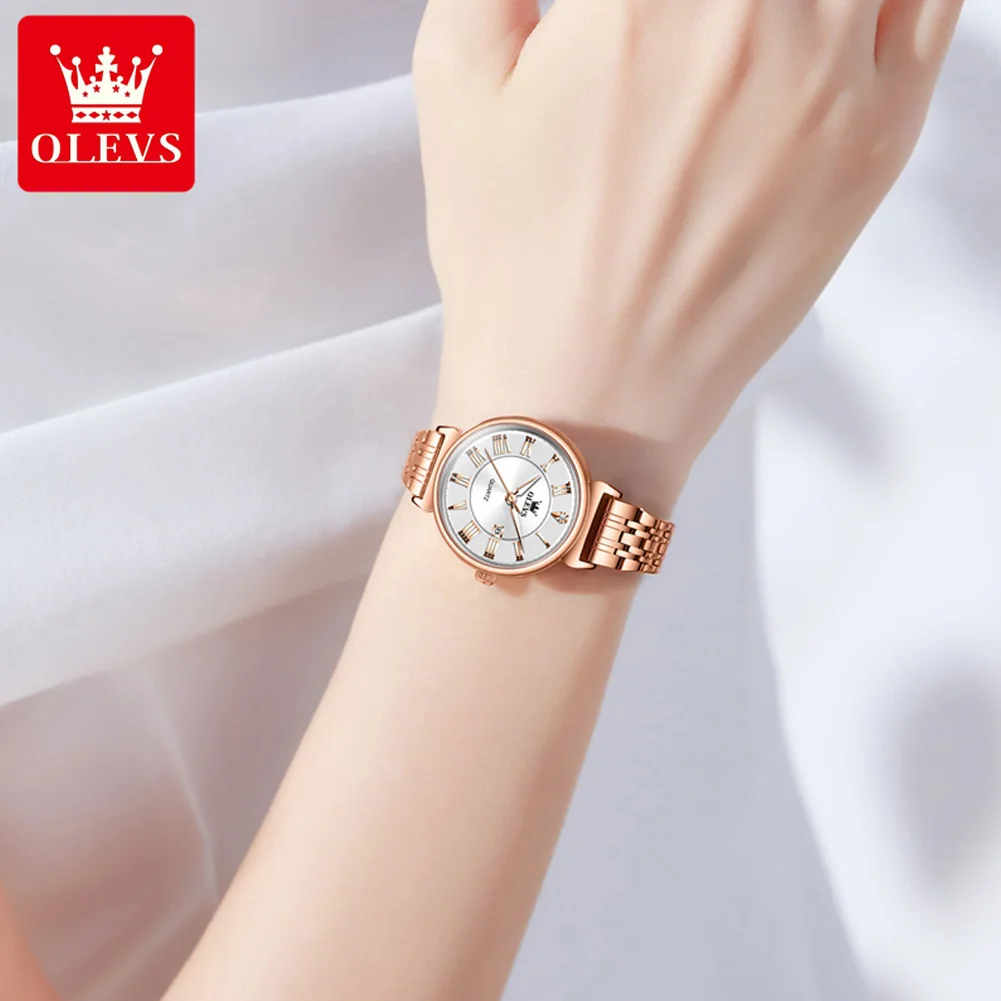 OLEVS 9997 Women's Watches Solid Stainless steel Strap Classic Elegance Roman Dial Waterproof Luminous Date Girl Wristwatch Gift 3