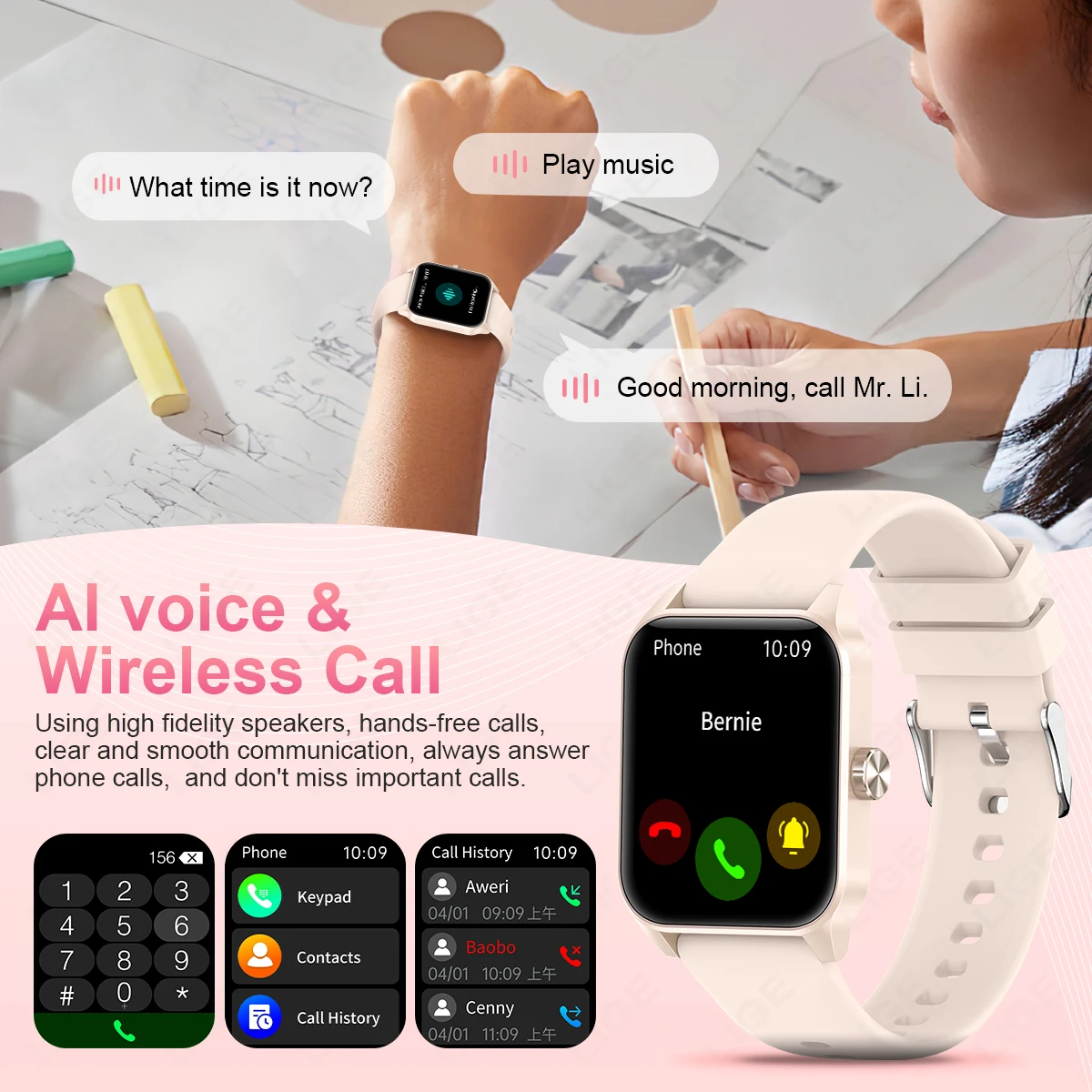 LIGE New Smartwatch Women Bluetooth Call AI Voice Assistant 1.85" HD Display Watch For Andrio IOS Health Sport Smart Watch Women
