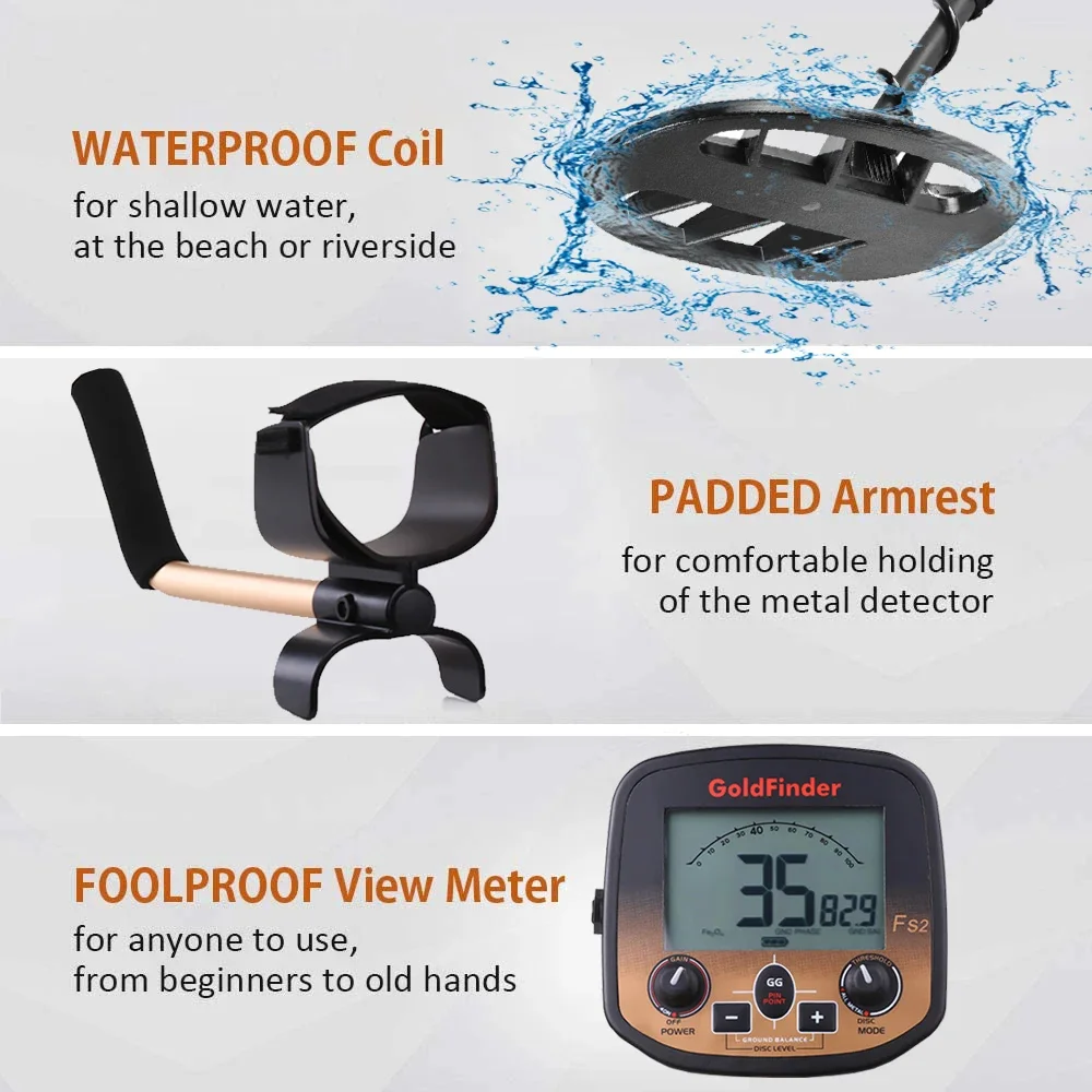 FS2 Underground Metal Detector High Sensitivity 11'' and 5'' Coils Treasure Finder Precise Locator Metal Detector Professional
