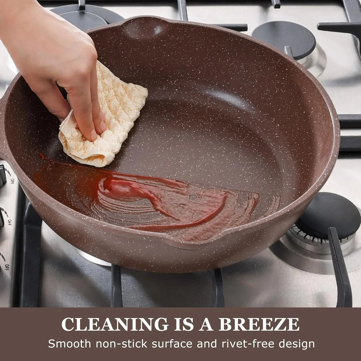 Nonstick Deep Frying  Skillet, 12-inch Saute Pan with Lid, Stay-Cool Handle, Chef  Healthy Cookware Cooking w 6
