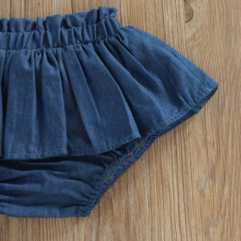 1-4 Years Baby Kids Girls Denim Shorts Elastic Waist Pleated Solid Summer Skirt Shorts Girls Casual Daily Mini Pants