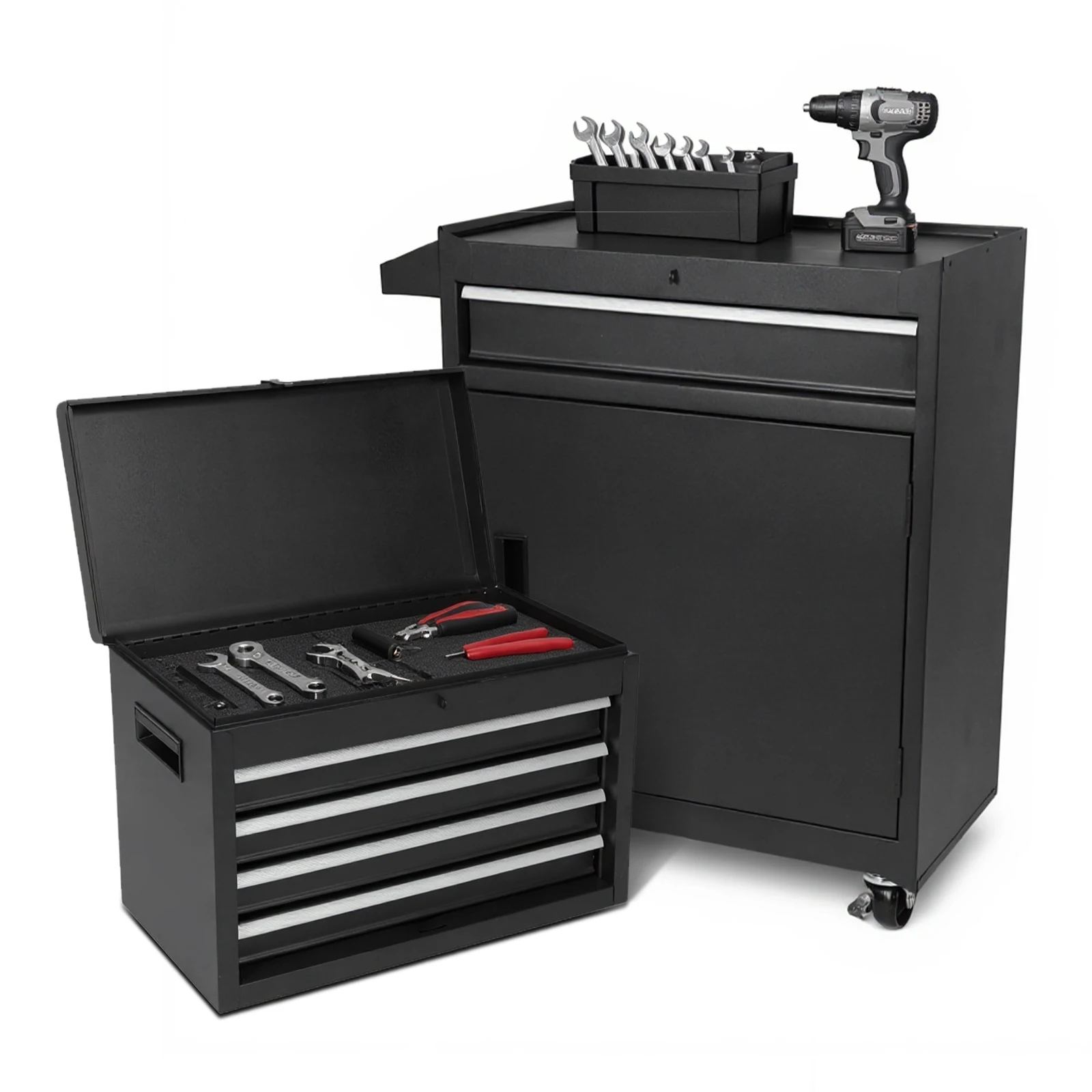 Mechanic Tool Storage Box with Double Door & Wheels Parts Storage Cabinets Wear Resist Metal Tool Cart for Factory Warehouse Use