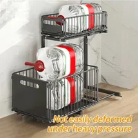 Adjustable Height Household Cabinet Basket, Double Drawers, Sliding Sink Storage Rack, Space Saving Kitchen Storage Rack 6