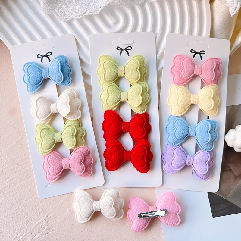 4-10 Teile/satz Candy Farbe Haar Clip Geschenk für Mädchen Doppel Layered Bogen Nette Pony Haarnadel Baumwolle Sicher kinder Baby Haar Zubehör – Detail 5
