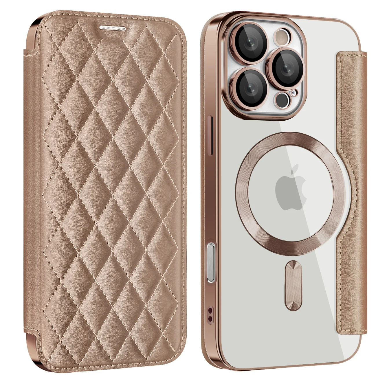 Premium Flip Magnetic Leather Case with Wireless Charging and Transparent Card Wallet Cover