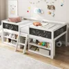 Children Beds, Low Loft Twin Size, Wooden Loft Bed with Ladder Blackboard, 2-Step Ladder, 4 Chalkboards, 2 Moveable Bookcases 1